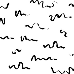 Squiggle Brush Strokes | Medium Scale | Bright White | black and white hand painted abstract lines