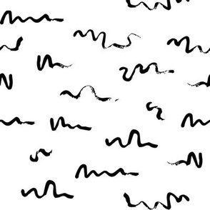 Squiggle Brush Strokes | Small Scale | Bright White | black and white hand painted abstract lines