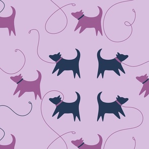 Repeating dog pattern with dog leashes