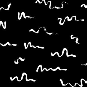 Squiggle Brush Strokes | Medium Scale | black and white hand painted abstract lines