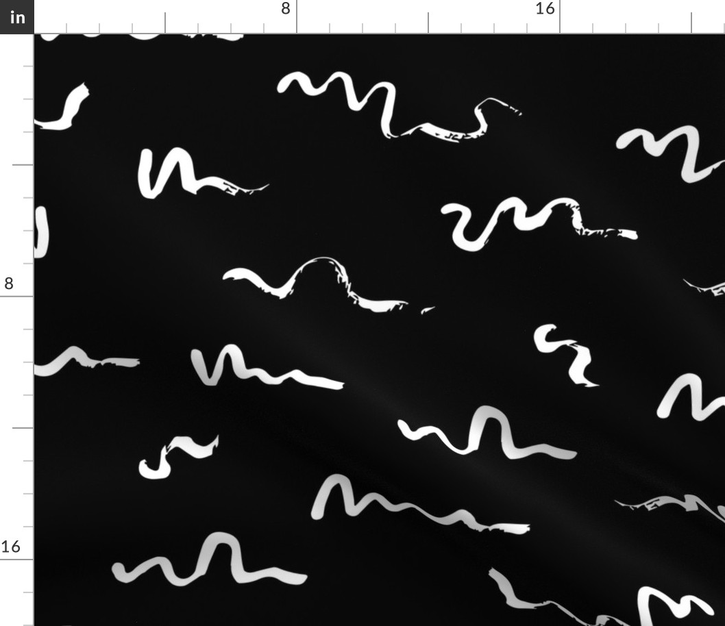 Squiggle Brush Strokes | Medium Scale | black and white hand painted abstract lines