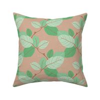 Birch leaves garden design botanical boho leaf autumn pattern mint green on tan beige