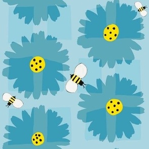 Daisies and Bees, blue