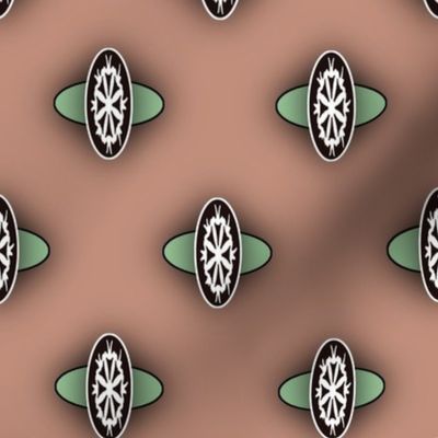 Green Graphic Flowers - Tea Green Floral Rings on Light Sienna