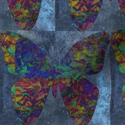 Iridescent Butterfly in Blue in a Half-Brick Repeat