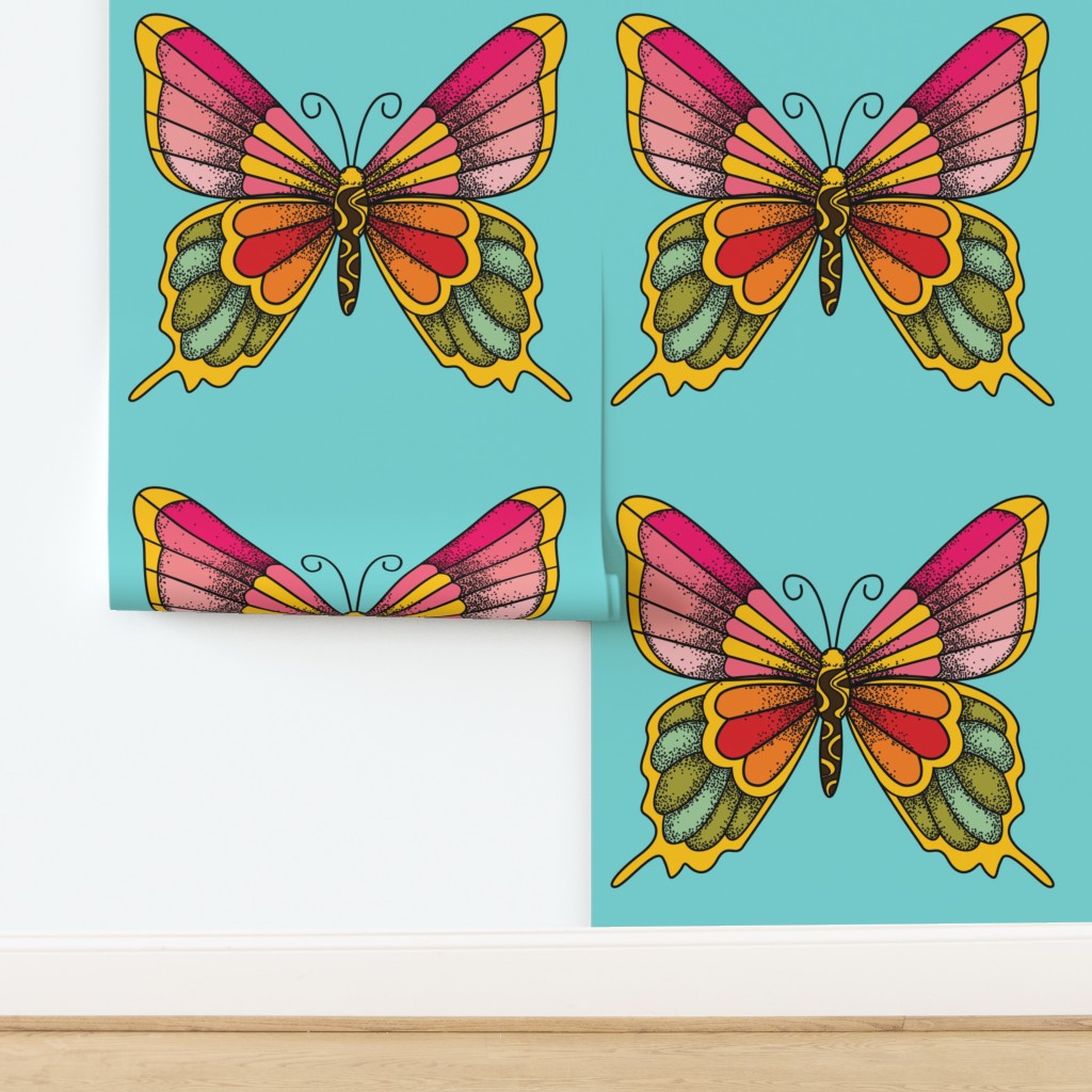 Hand Drawn Boho Butterfly 60s 70s Wallpaper | Spoonflower