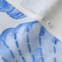 Blue Seashells Damask - Large Scale - Watercolor Nautical Ocean Painted Monotone Beach Sea Shells