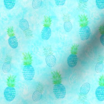 Pineapples, Bright,  Aqua,  Blue, Pineapple, Fruit, Watercolor, Summer, Spring, Tropical, Coastal, smaller print, JG Anchor Designs