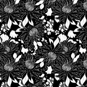 Vintage Garden Protea - Black And White.