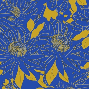 Vintage Garden Protea - Moroccan Blue And Gold.