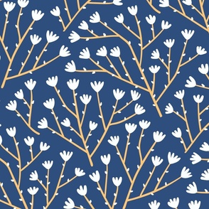 Flowering branches on a blue background