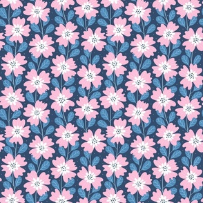 Cute indigo pink floral pattern - small