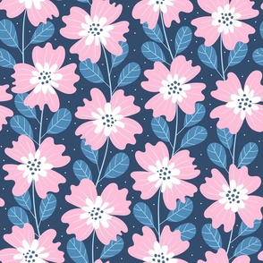 Cute indigo pink floral pattern