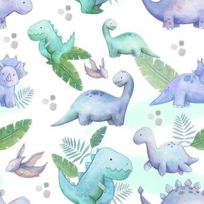 Cute Blue Watercolour Dinosaurs
