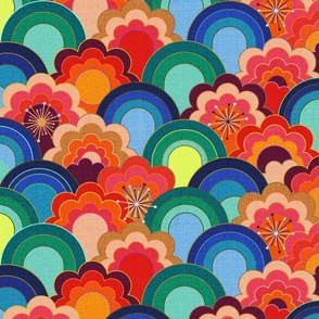 70s rainbow flowers sunset colors - M