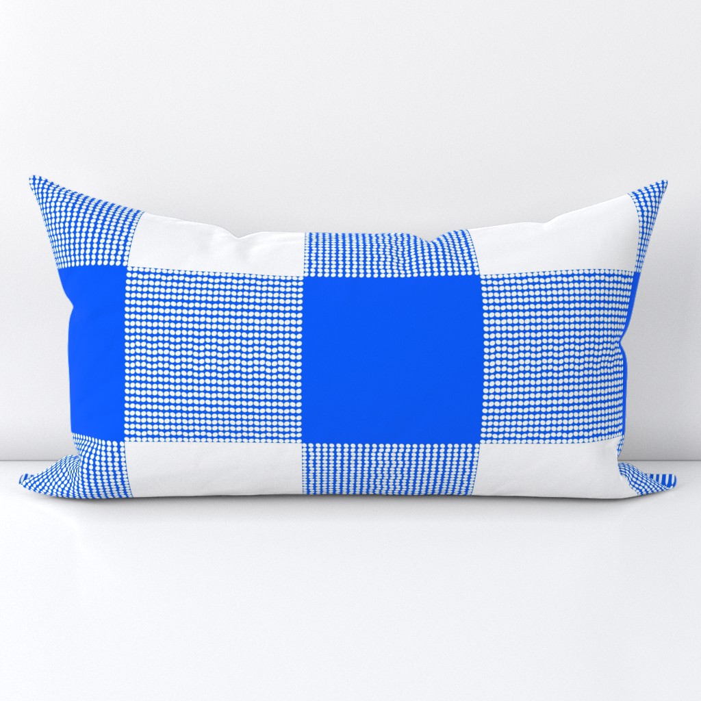 Fun Pearls and Dots Textured Buffalo Checks Blue and White Mix Large Whimsical Funky Retro Checks Pattern in Bright Colors Cobalt Blue 005CFF True White FFFFFF Bold Modern Geometric Abstract