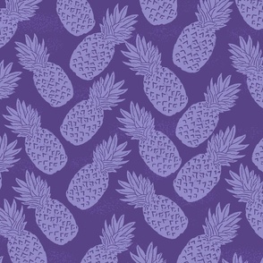Pineapple tiki island  block print in lavender and purple