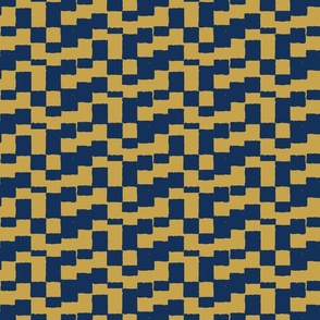 eroded checkerboard check dark blue on gold | small