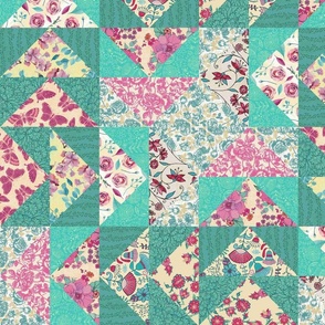 Cheater quilt aqua y fucsia