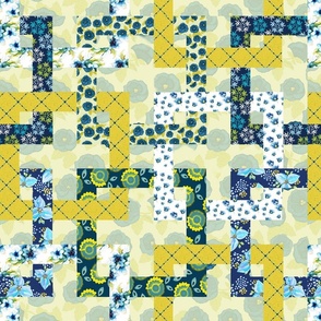 Cheater quilt azul y verde lima