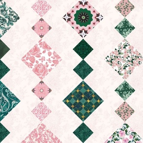 Cheater quilt en rosa y verde