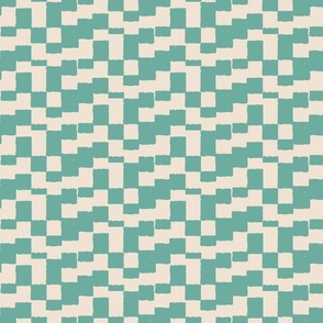 eroded checkerboard check green sheen on almond | small