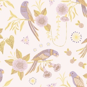 Lavender Parakeets - Shabby Chic Jungle