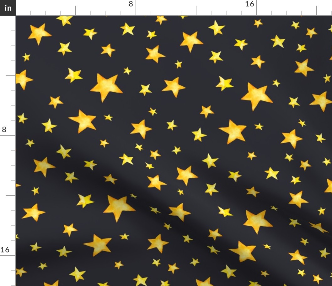 Watercolor cute stars on black