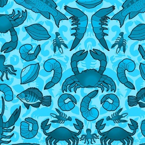 Seafood (Large Scale Aqua Monochrome)   