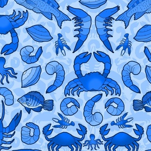 Seafood (Large Scale Blue Monochrome) 