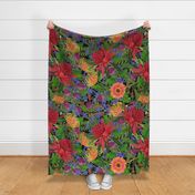 Large Scale Painted Floral Bright black