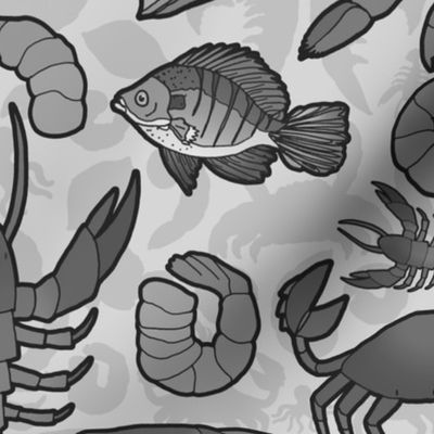 Seafood (Large Scale Grey Gray Monochrome)   