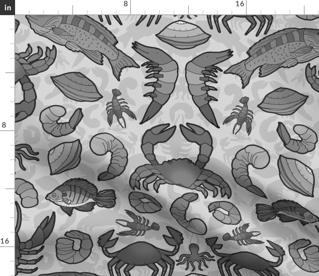 Seafood (Large Scale Grey Gray Monochrome)   