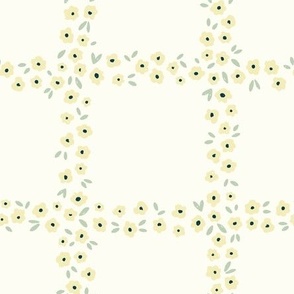 Floral Plaid Bedding - Butter Yellow and Pastel Green on Cream | Windowpane Check 