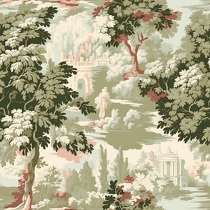 Chinoiserie,Vintage, multi color nature,green,yellow, red,orange,teal green and White, Toile, Porcelain, Asian,Floral, Birds,Pagoda,Ceramic,Traditional
