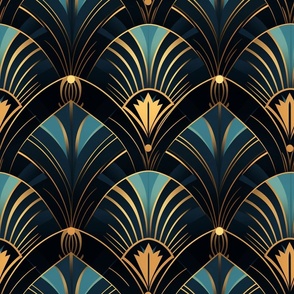 gold,teal,black,silver,Art Deco,Geometric patterns,Bold contrast,Contemporary elegance,Minimalist design,Sleek aesthetics,Clean lines,Abstract motifs,Graphic elements,Striking visual impact,Monochromatic beauty,Dynamic compositions,Visual rhythm,Edgy ,sop