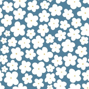Daisy || White Daisies on blue || Daisy Age Collection by Sarah Price Medium Scale Perfect for bags, clothing and quilts