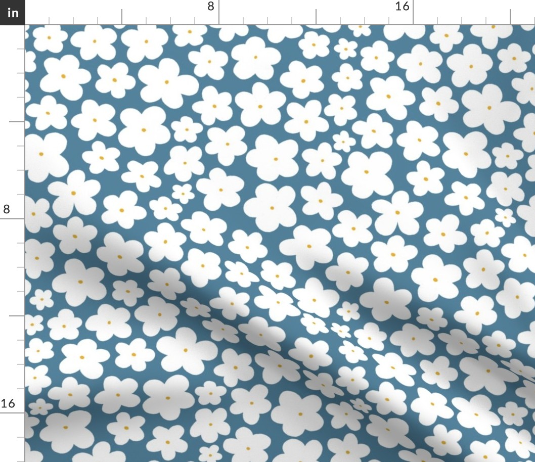 Daisy || White Daisies on blue || Daisy Age Collection by Sarah Price Medium Scale Perfect for bags, clothing and quilts