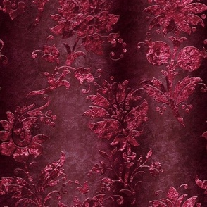 Deep red velvet embossed floral damask pattern vintage Victorian style 