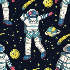 Astronaut spaceman among stars. Space exploration