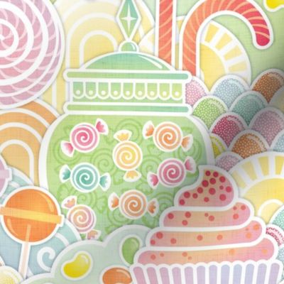 I WAAANT CAAANDY!!!!!- I Want Candy Medium- Soft Pastel Rainbow Colors- Cupcake- Candy Cane- Gumball Machine- Candy Bar- Nursery Wallpaper- Kids Wallpaper- Sweet Treats- Baby- Gender Neutral