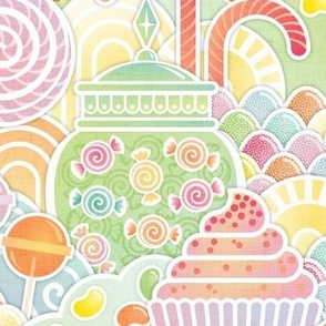 I WAAANT CAAANDY!!!!!- I Want Candy Medium- Soft Pastel Rainbow Colors- Cupcake- Candy Cane- Gumball Machine- Candy Bar- Nursery Wallpaper- Kids Wallpaper- Sweet Treats- Baby- Gender Neutral
