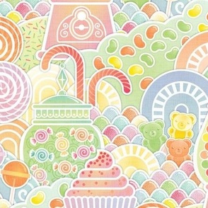 I WAAANT CAAANDY!!!!!- I Want Candy Small- Soft Pastel Rainbow Colors- Cupcake- Candy Cane- Gumball Machine- Candy Bar- Nursery Wallpaper- Kids Wallpaper- Sweet Treats- Baby- Gender Neutral
