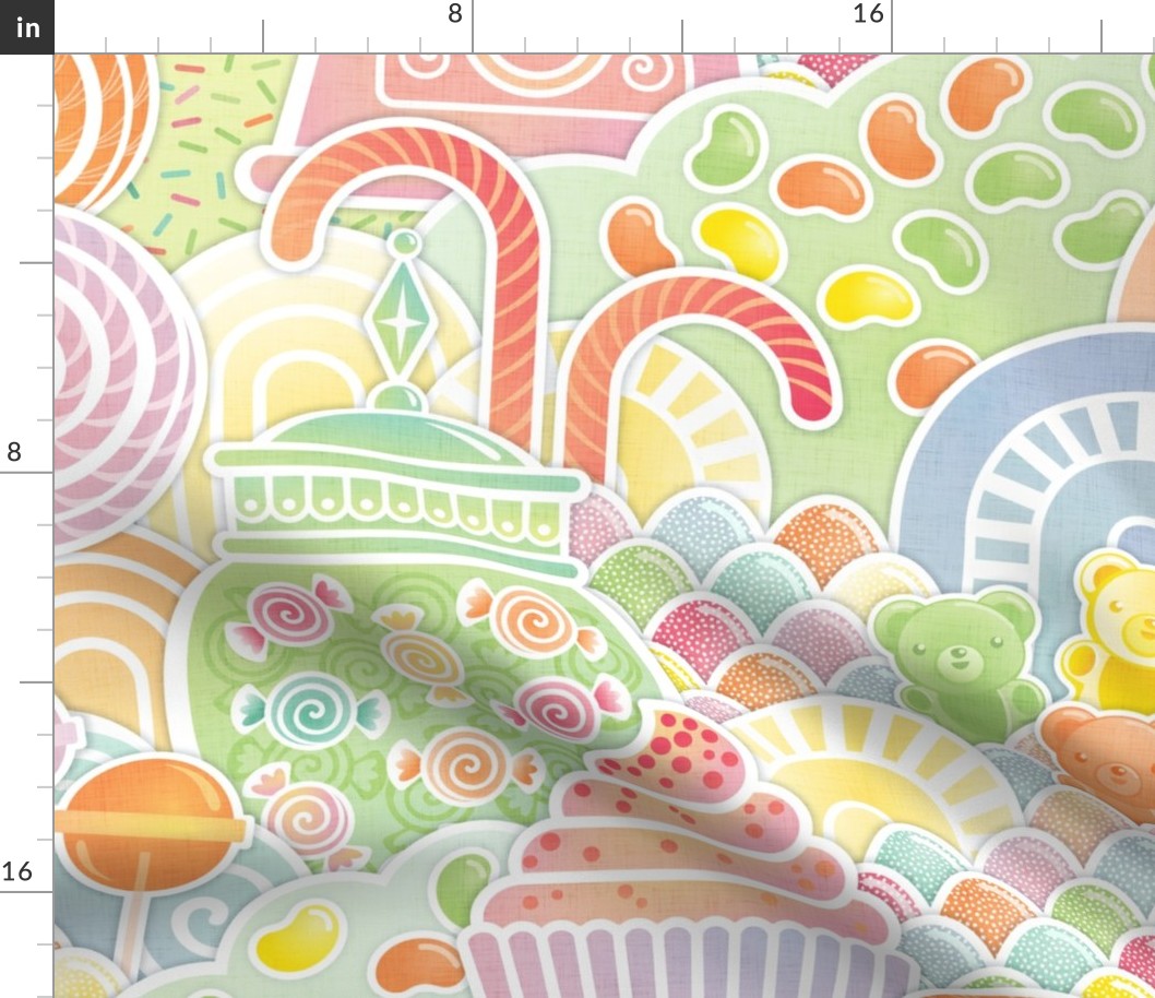I WAAANT CAAANDY!!!!!- I Want Candy Extra Large- Soft Pastel Rainbow Colors- Cupcake- Candy Cane- Gumball Machine- Candy Bar- Nursery Wallpaper- Kids Wallpaper- Sweet Treats- Baby- Gender Neutral