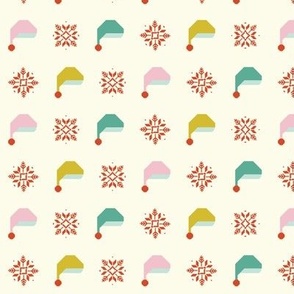 Santa Hat and Snowflake Christmas Sweater Pattern on a cream background