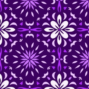 Symmetrical Momochrome Abstract Folk-inspired Floral in Purple