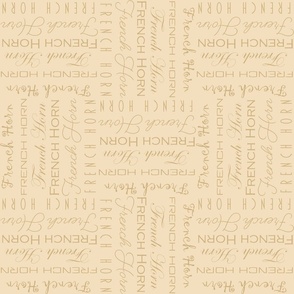 French horn , words, text, beige, tan  background