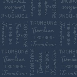 Trombone words, text, blue background