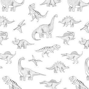 Sketched Dinosaur Wallpaper in Black and White 