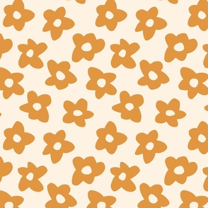 2.5in // Graphic retro Flowers Butterscotch Yellow on Cream